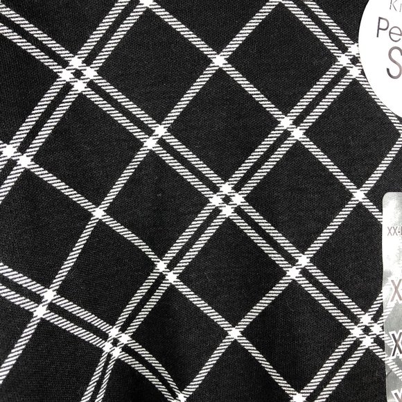 Kim Rogers Perfectly Soft Cotton Black & White Argyle Print Mock Neck Top - Picture 5 of 10